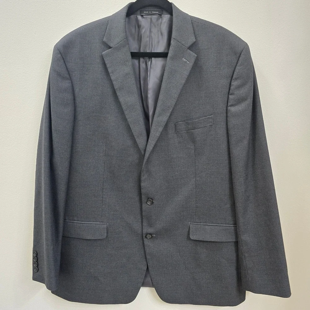 Lauren Ralph Lauren Mens Grey Micro Check 2 Button Sport Coat Blazer 48L 48 Long